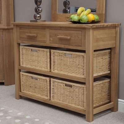 Hampshire Oak Hall Table with Baskets